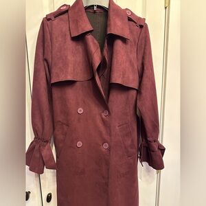 Forever 21 plum colored faux suede trench coat, size small